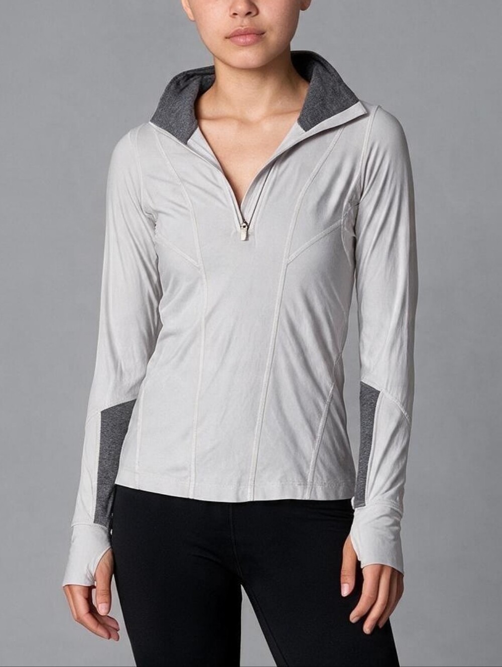 Lululemon - Run Inspire Pullover White Heathered Slate Half Zip - 4
